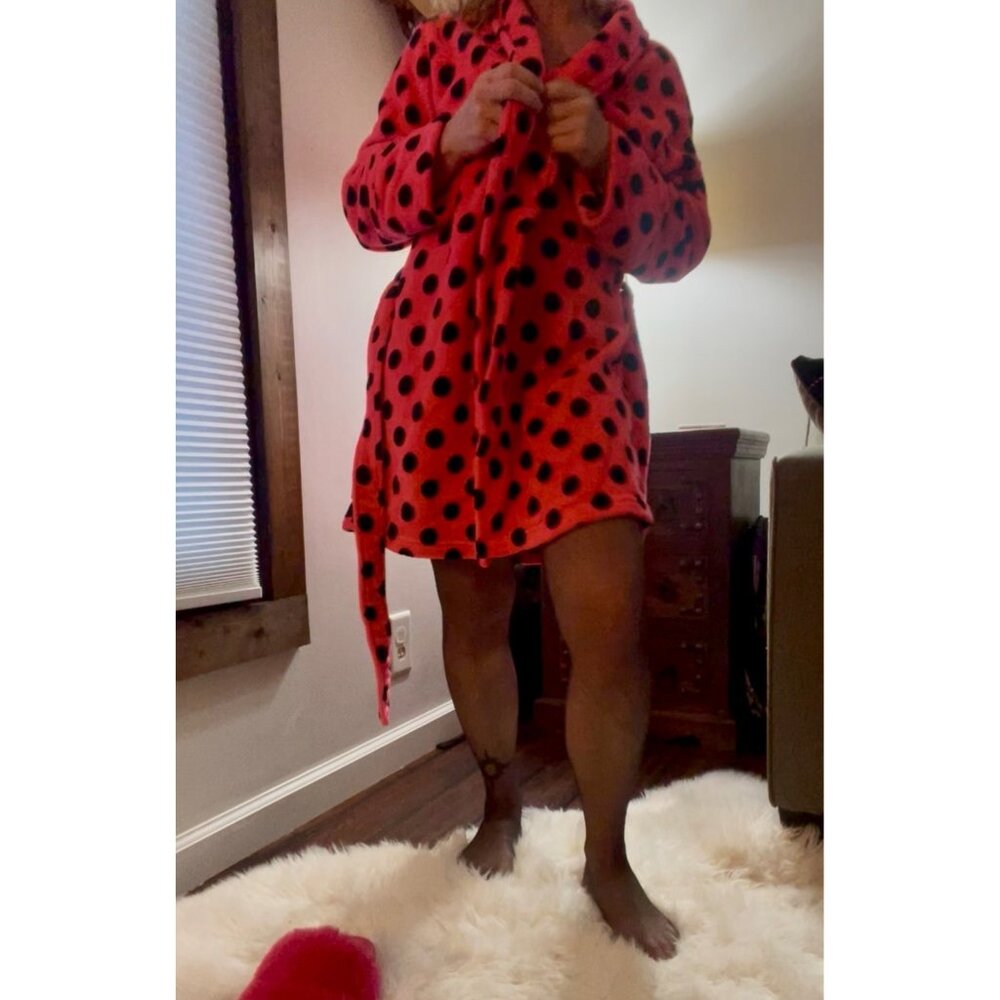 Victoria's Secret Bright PINK Women's XS Polka Dot Thick Soft Fleece Robe - Picture 3 of 16